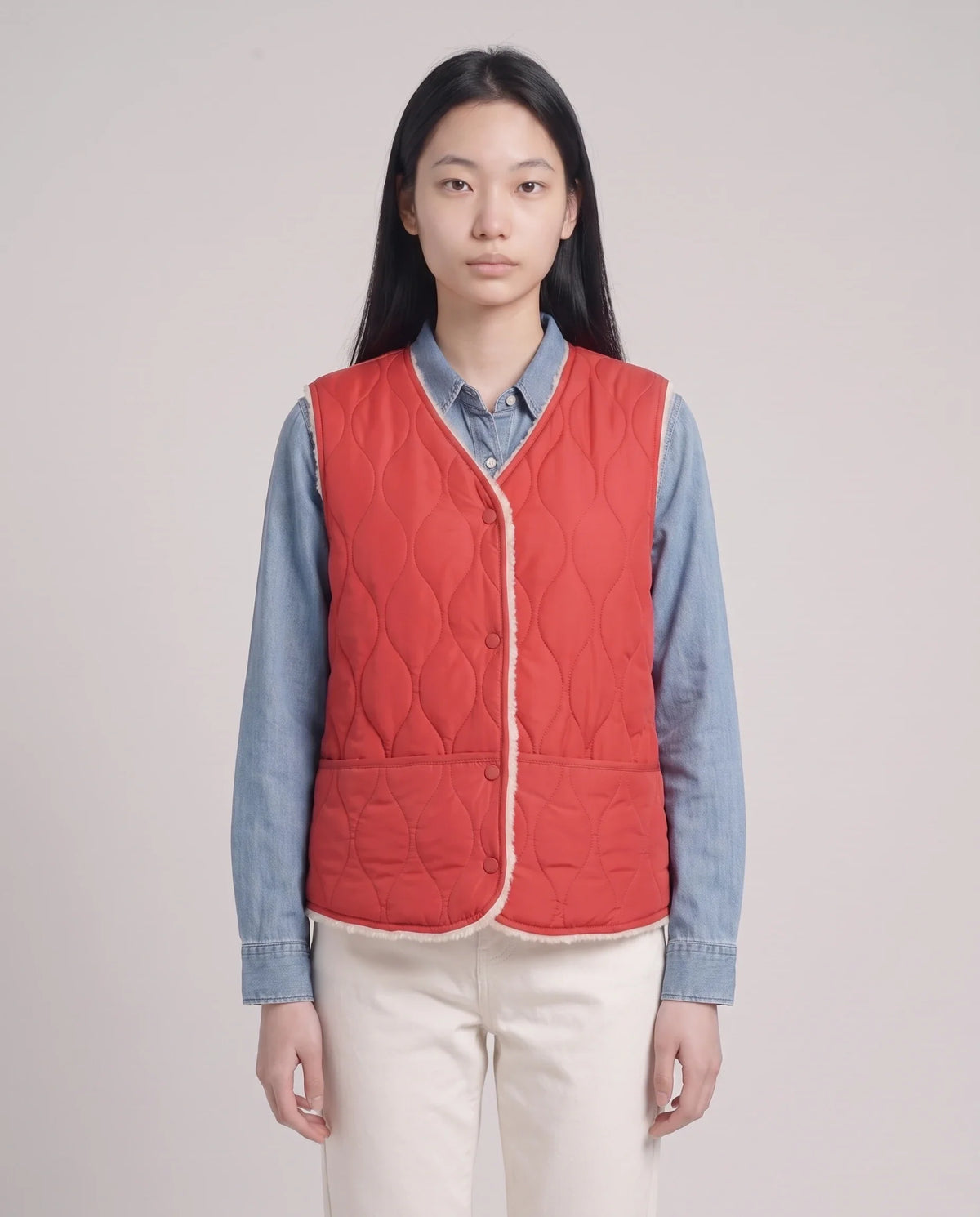 Gilet matelassé doublé sherpa à col V