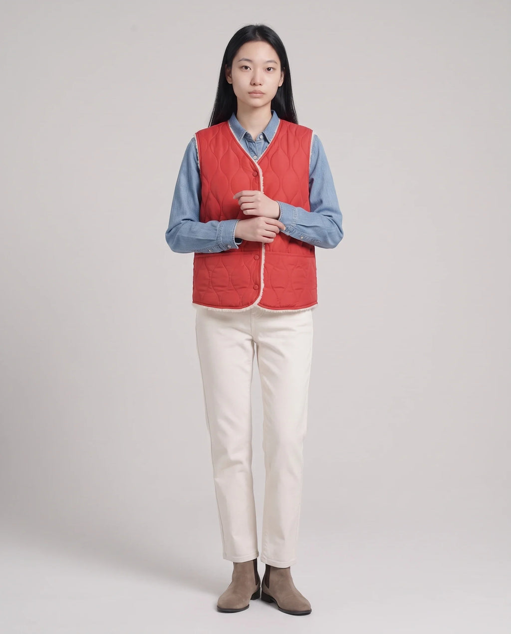 Gilet matelassé doublé sherpa à col V