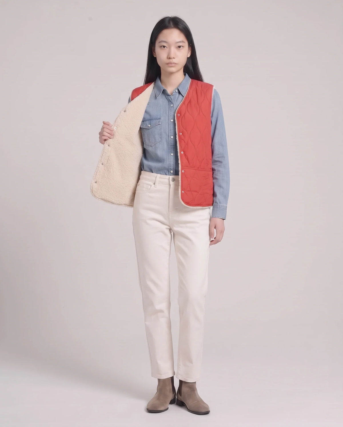 Gilet matelassé doublé sherpa à col V
