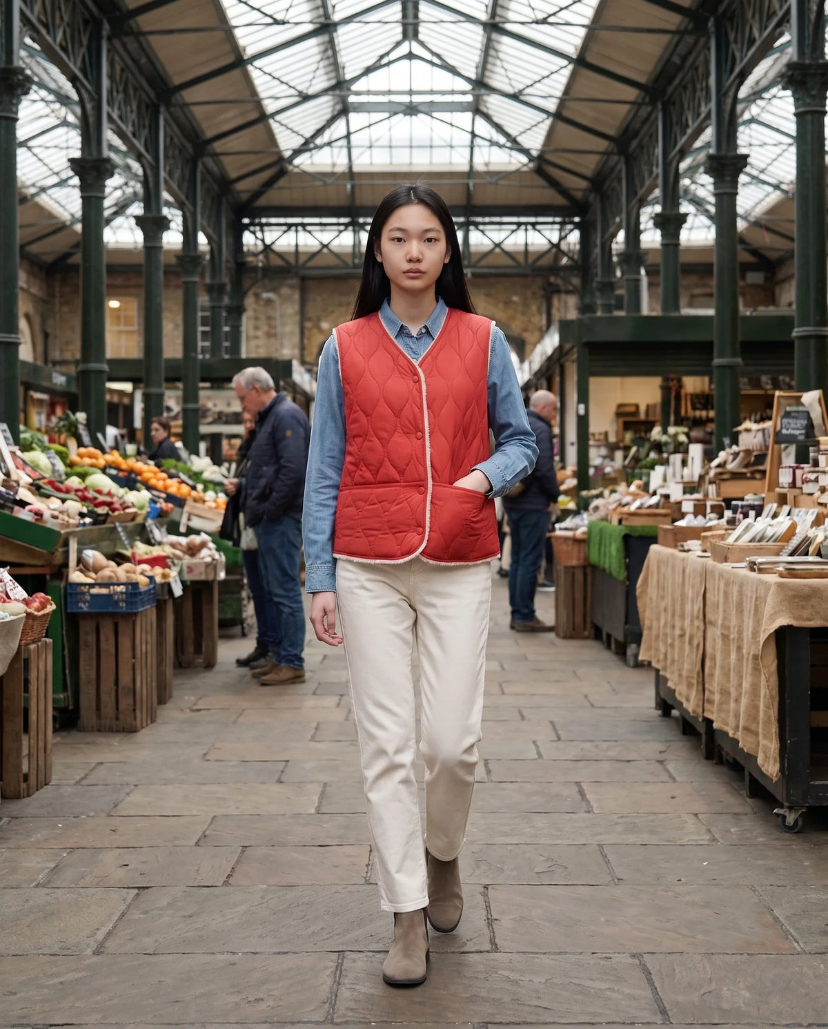 Gilet matelassé doublé sherpa à col V
