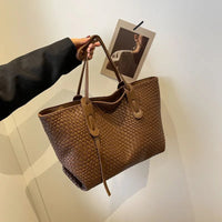 Sac cabas tressé en simili cuir à anses larges