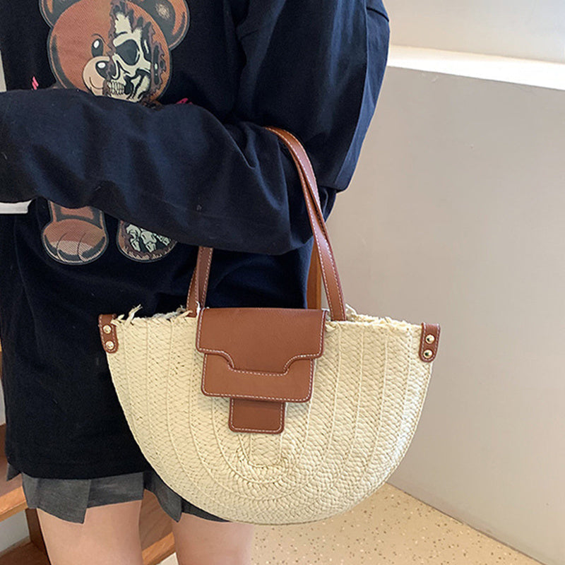 Sac cabas en paille à fermeture zippée