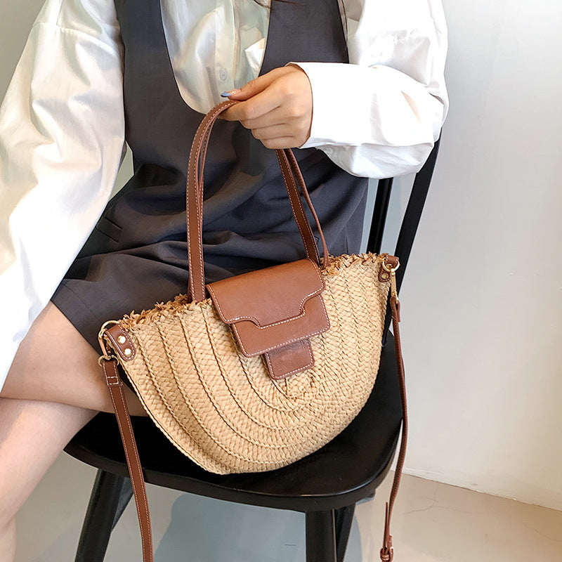 Sac cabas en paille à fermeture zippée