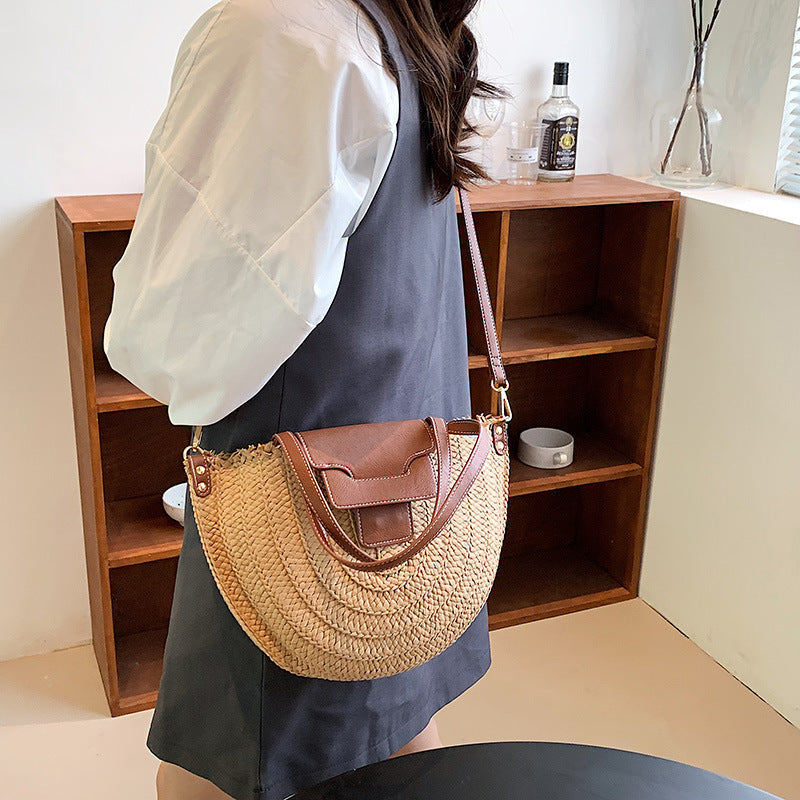 Sac cabas en paille à fermeture zippée
