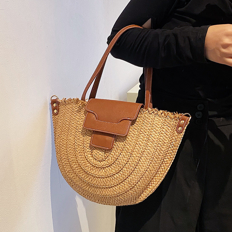 Sac cabas en paille à fermeture zippée