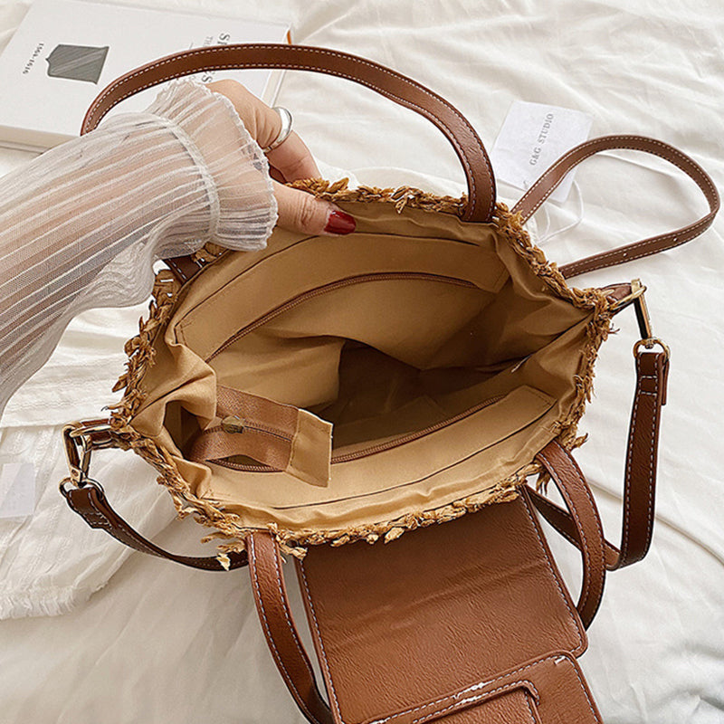 Sac cabas en paille à fermeture zippée