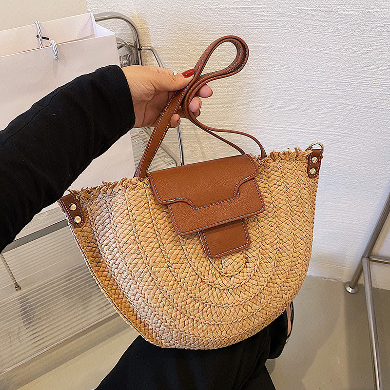 Sac cabas en paille à fermeture zippée
