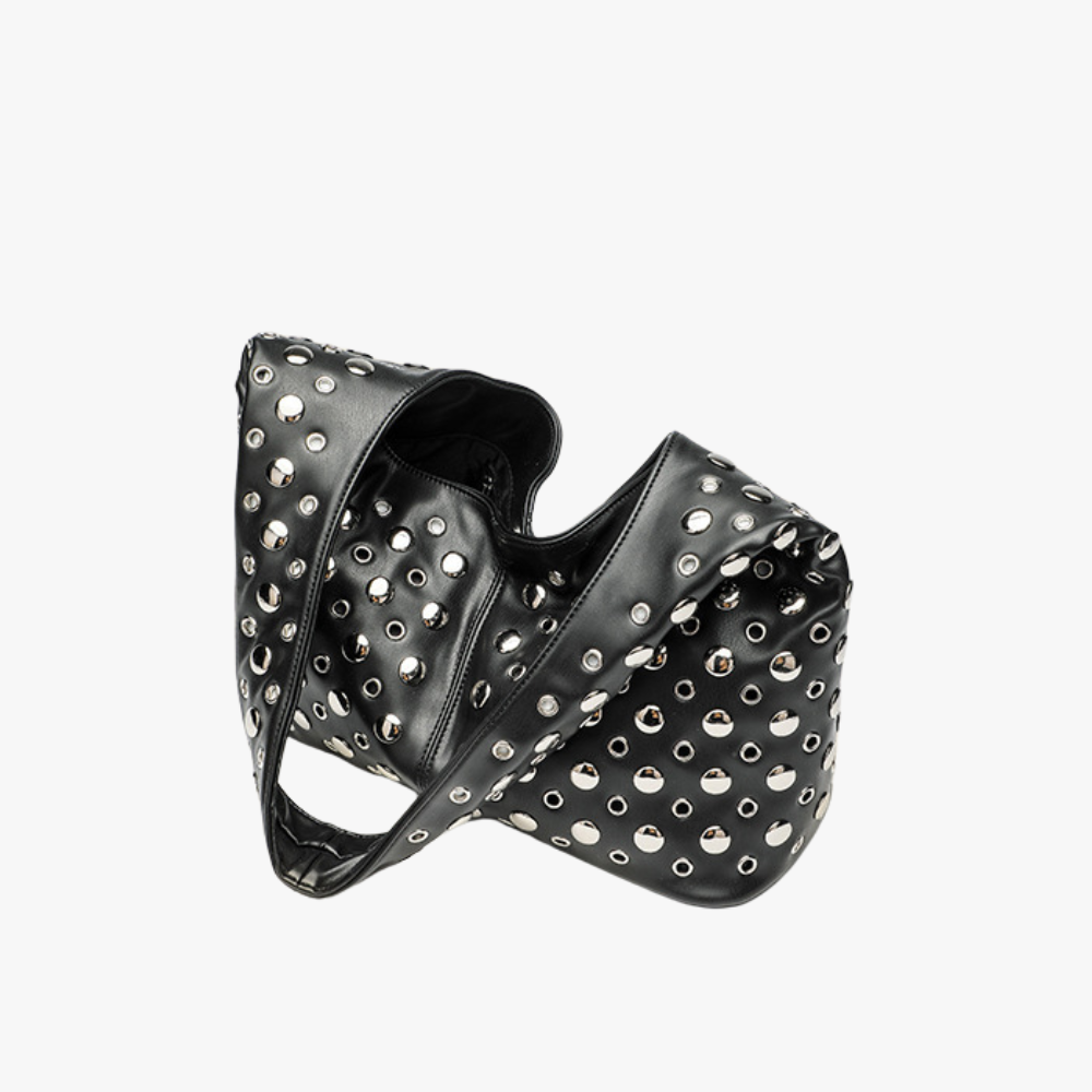 Sac hobo en simili cuir à rivets métalliques