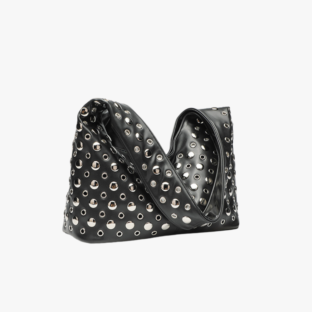 Sac hobo en simili cuir à rivets métalliques