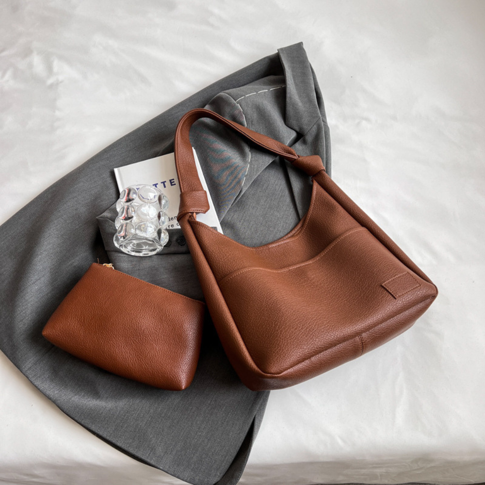 Sac hobo en simili cuir grainé avec pochette zippée