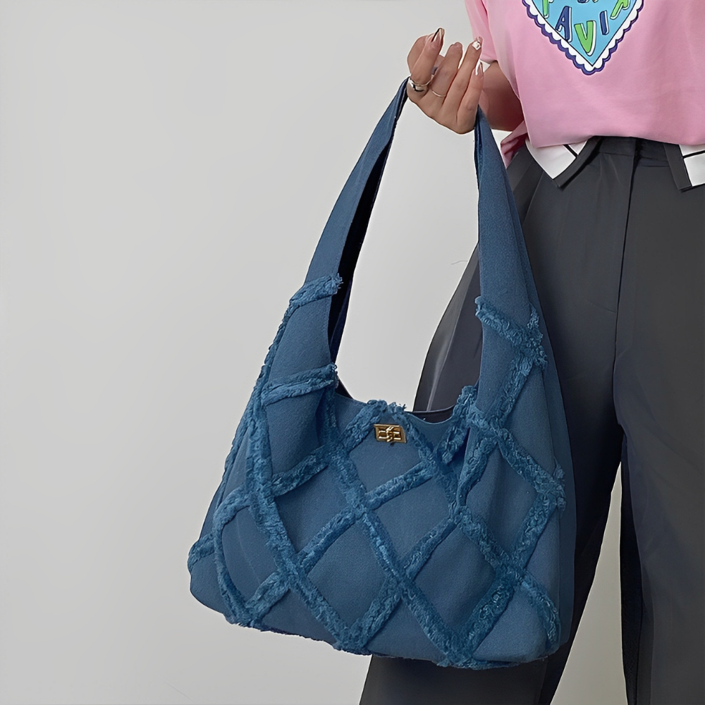 Sac hobo en jean à fermoir tournant doré