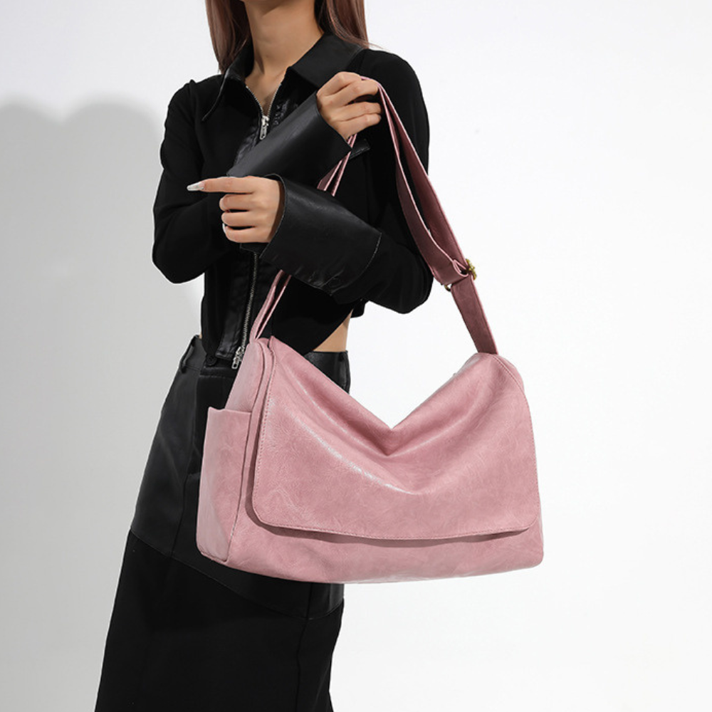 Sac cabas en simili cuir à rabat et bandoulière