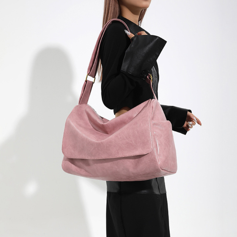 Sac cabas en simili cuir à rabat et bandoulière
