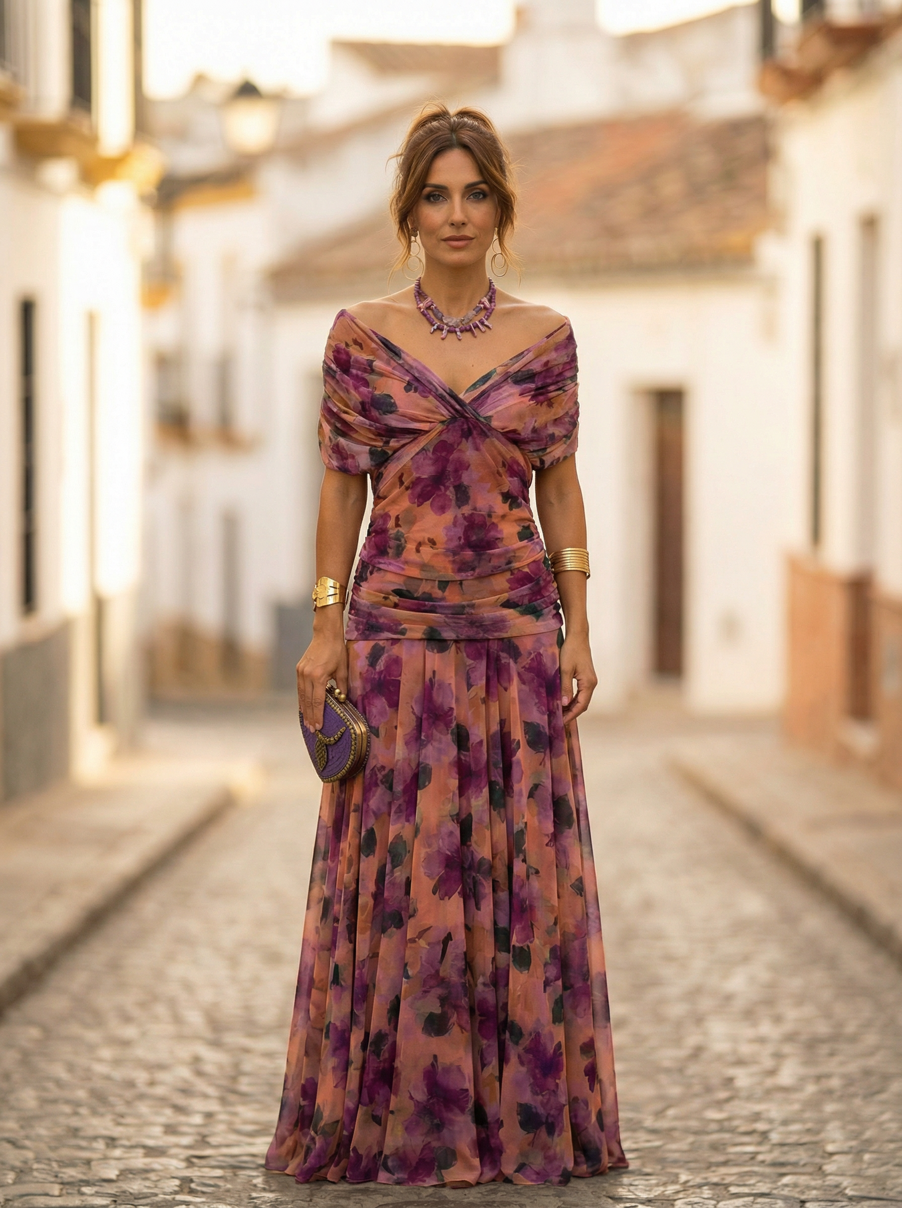 Robe Longue Femme Col Bardot de Soirée