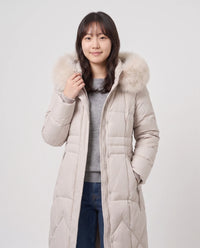 Parka longue cintrée à capuche fourrure