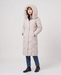 Parka longue cintrée à capuche fourrure