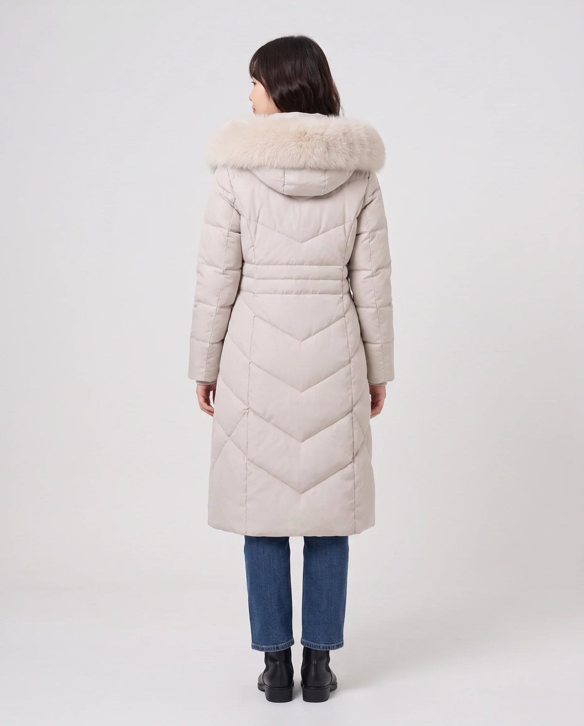 Parka longue cintrée à capuche fourrure