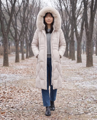 Parka longue cintrée à capuche fourrure