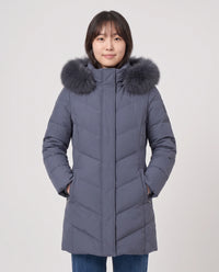 Parka longue cintrée à capuche fourrure