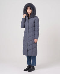 Parka longue cintrée à capuche fourrure