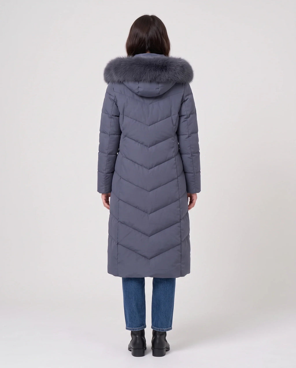 Parka longue cintrée à capuche fourrure
