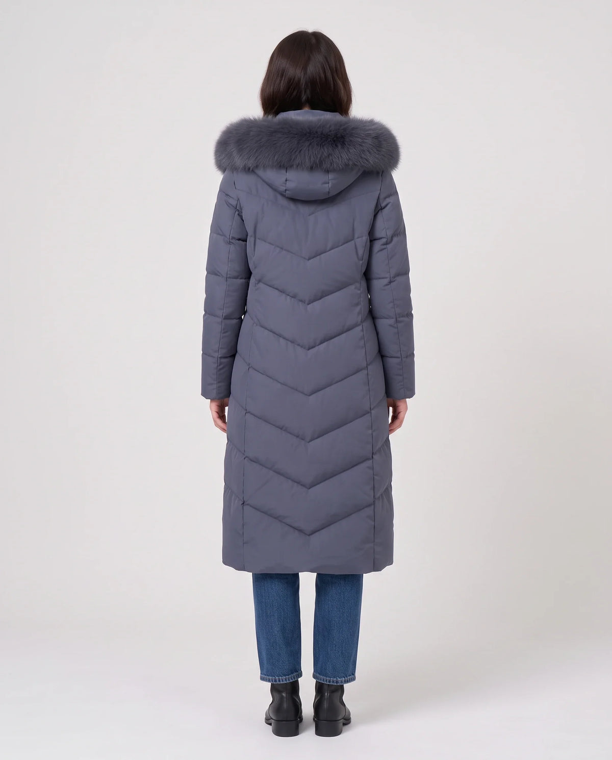 Parka longue cintrée à capuche fourrure