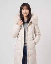 Parka longue cintrée à capuche fourrure