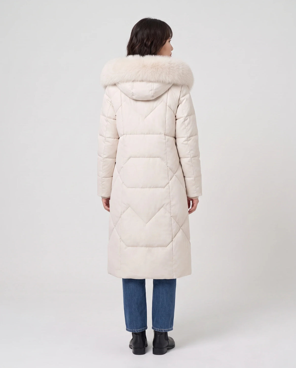 Parka longue cintrée à capuche fourrure