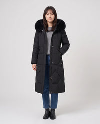 Parka longue cintrée à capuche fourrure