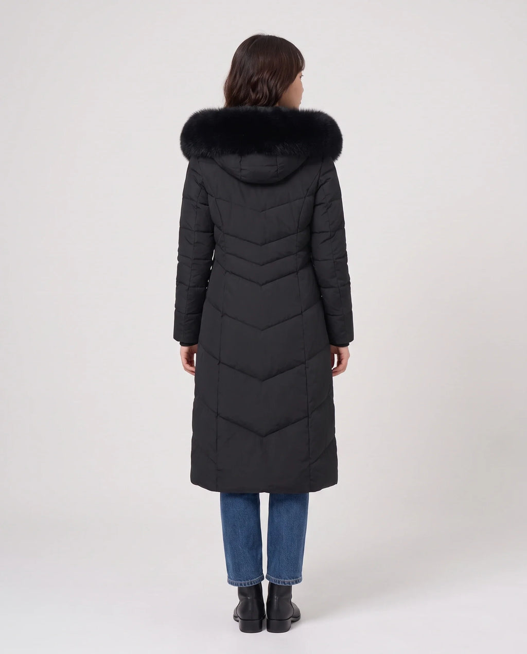 Parka longue cintrée à capuche fourrure