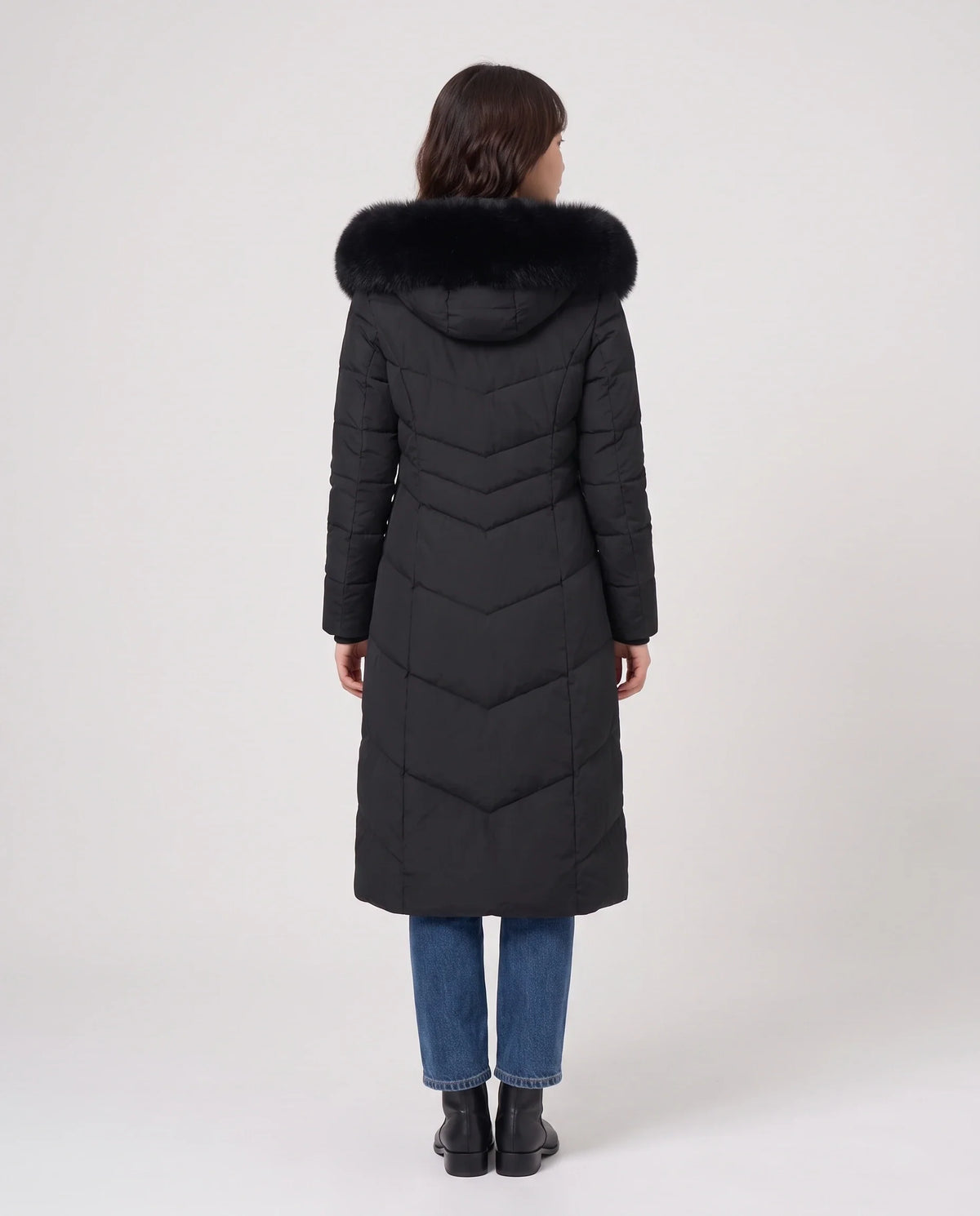 Parka longue cintrée à capuche fourrure