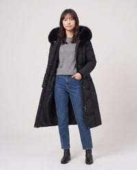 Parka longue cintrée à capuche fourrure