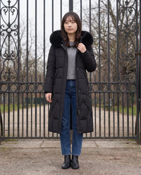 Parka longue cintrée à capuche fourrure