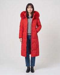 Parka longue cintrée à capuche fourrure