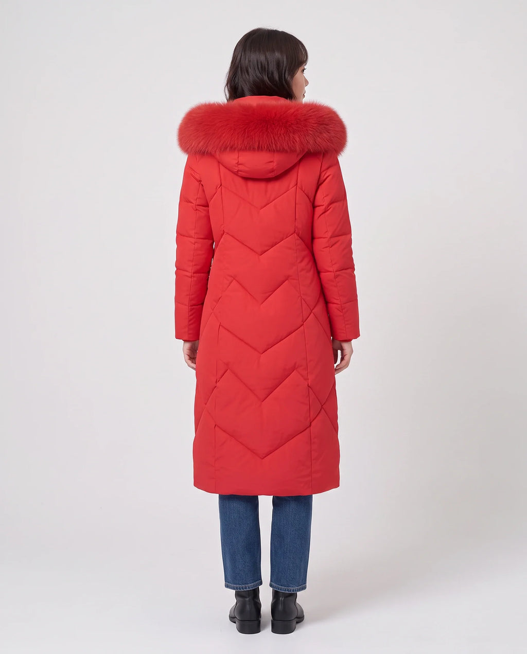Parka longue cintrée à capuche fourrure