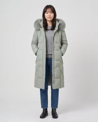 Parka longue cintrée à capuche fourrure