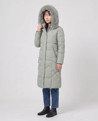 Parka longue cintrée à capuche fourrure