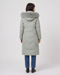Parka longue cintrée à capuche fourrure