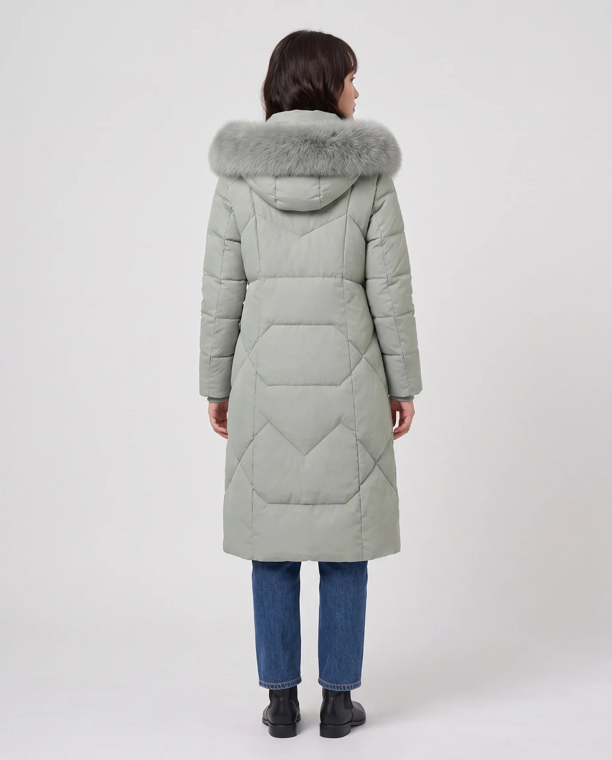 Parka longue cintrée à capuche fourrure