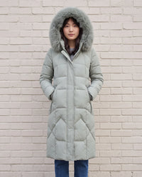Parka longue cintrée à capuche fourrure