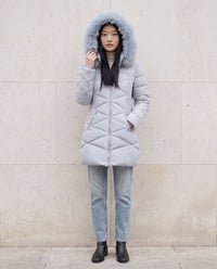 Parka mi-longue cintrée à capuche fourrure