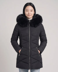 Parka mi-longue cintrée à capuche fourrure