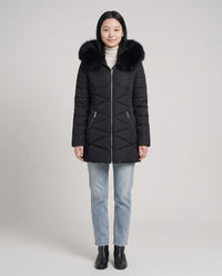 Parka mi-longue cintrée à capuche fourrure
