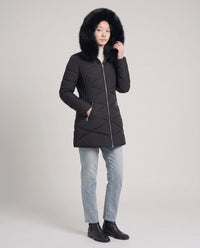 Parka mi-longue cintrée à capuche fourrure