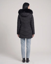 Parka mi-longue cintrée à capuche fourrure
