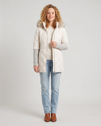 Parka mi-longue matelassée à manches tricot