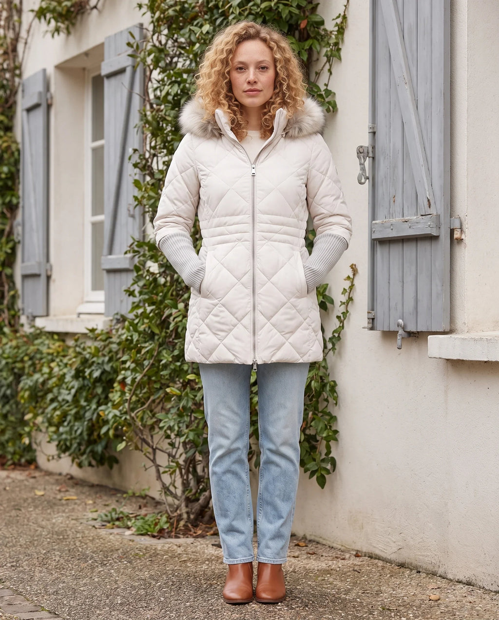 Parka mi-longue matelassée à manches tricot