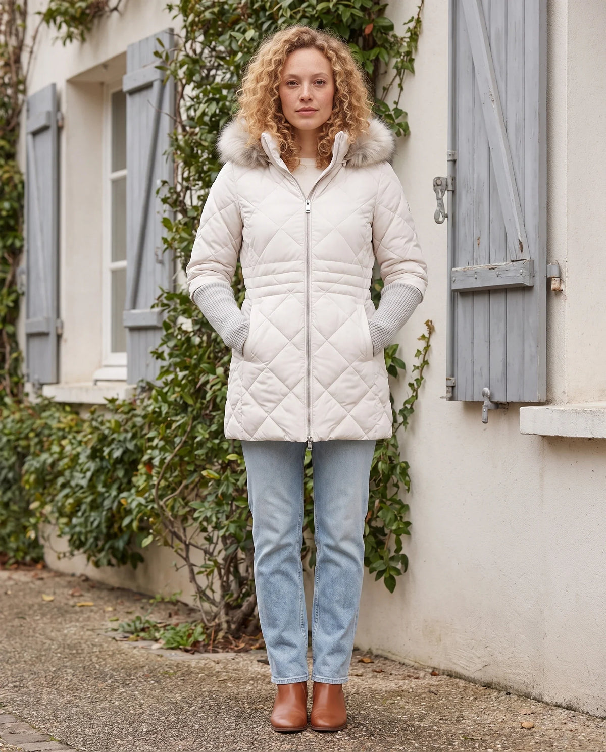 Parka mi-longue matelassée à manches tricot