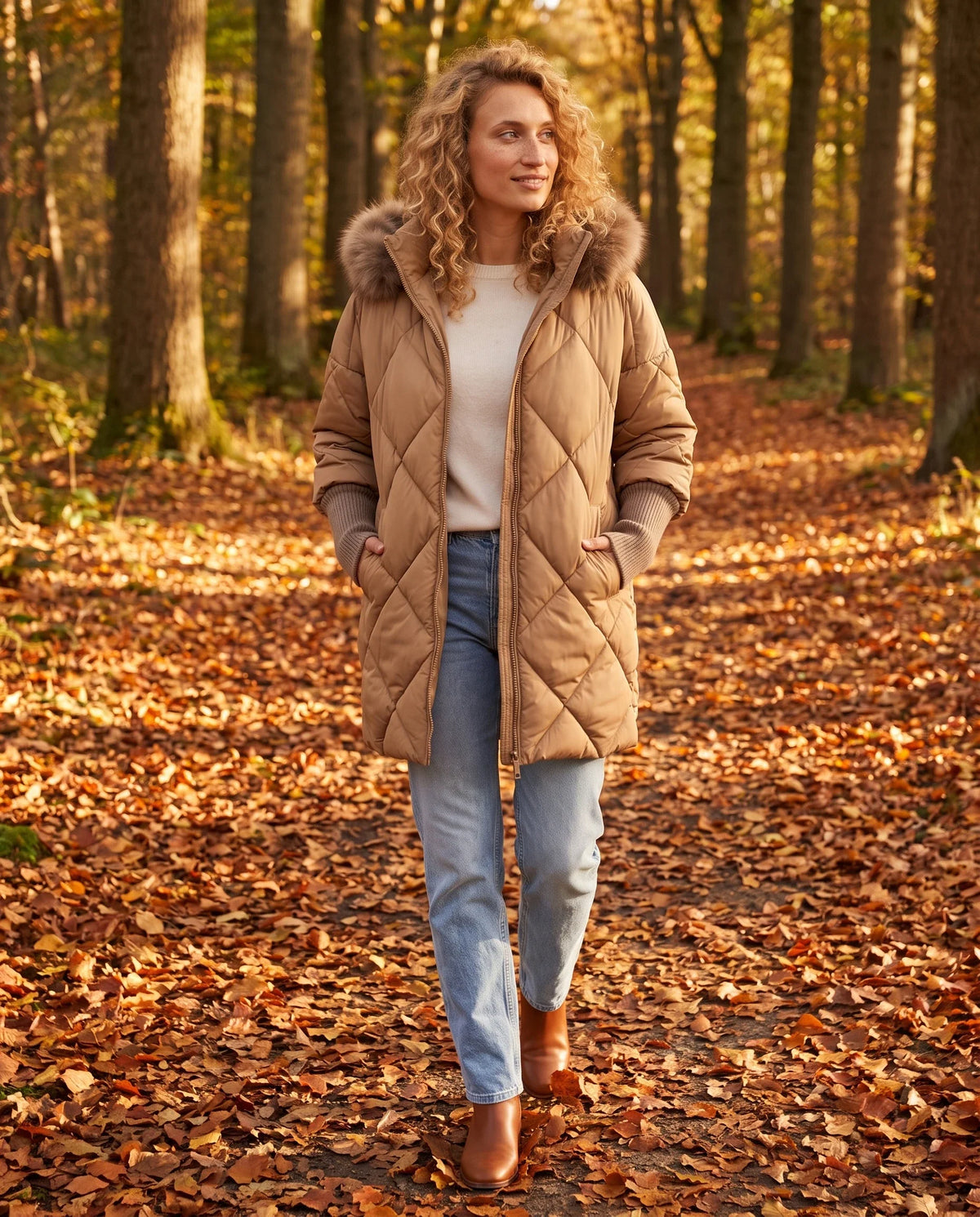 Parka mi-longue matelassée à manches tricot