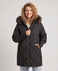 Parka mi-longue matelassée à manches tricot